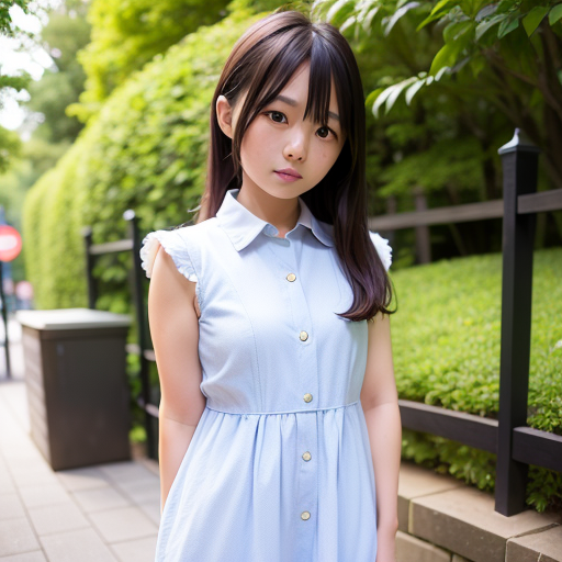 1 japanese girl（eye focus,Character focus, (looking_at_viewer:1.2), , arm at her side, collared dress