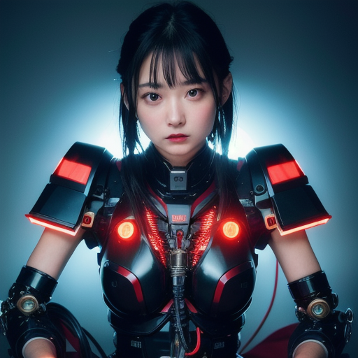 (1 Mechanical Girl)、top-quality、​masterpiece、超A high resolution、(Photorealsitic:1.4)、Raw photo、女の子1人、Black hair、glowy skin、(((1 Mechanical Girl)))、(Small LED lamp)、((super realistic details))、portlate、globalillumination、Shadow、octan render、8K、ultrasharp、Colossal tits、Raw skin is exposed in cleavage、metals、Details of complex ornaments、Japan details、highly intricate detail、Realistic light、CGSoation Trends、Red Eyes、radiant eyes、Facing the camera、neon details、(Mechanical limbs)、(blood vessels connected to tubes)、Mechanical vertebrae attached to the back、mechanical cervical attaching to neck、sitting on、(Wires and cables connecting to the head)、Gundam、Small LED lamp、
情報