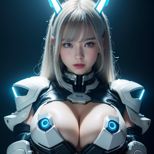 A slight smil、NSFW,((top-quality、in 8K、​masterpiece:1.3))Wearing a silvery-white mech，Girl with a delicate face，The highest image quality，ultraclear，Facial features are delicate and clear，Armageddon，mechanic、metals、machine arms，exquisitedetails，(cammel toe)、Mechanical pattern,cyberpunked、Cyber City、digital、century、tron、(Breast exposure、large boob、Visible:1.3)