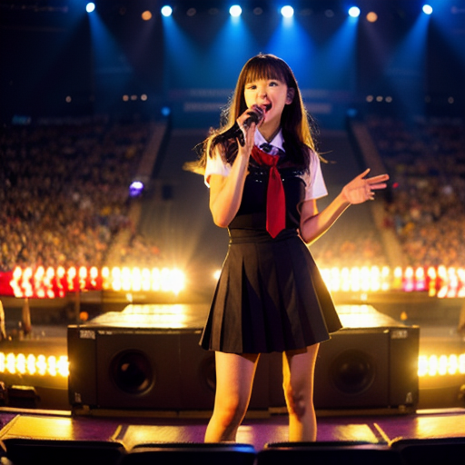 A high school girl singing at a concert